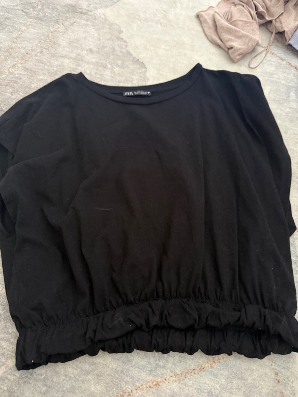 Zara Black Elastic-Hem Crop Top